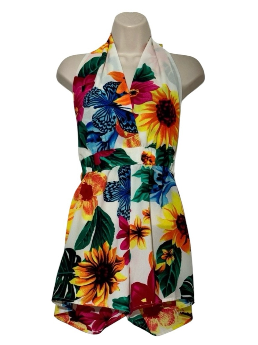 Zaful Tropical Floral Halter Romper Backless Beach Vacation Small - Picture 2 of 7